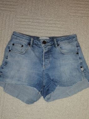 One Teaspoon Light Blue Distressed Roll Cuff Denim Shorts